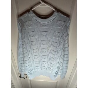 Vintage 80's The Fox Light Blue Cable Knit Crewneck Sweater Womens Medium